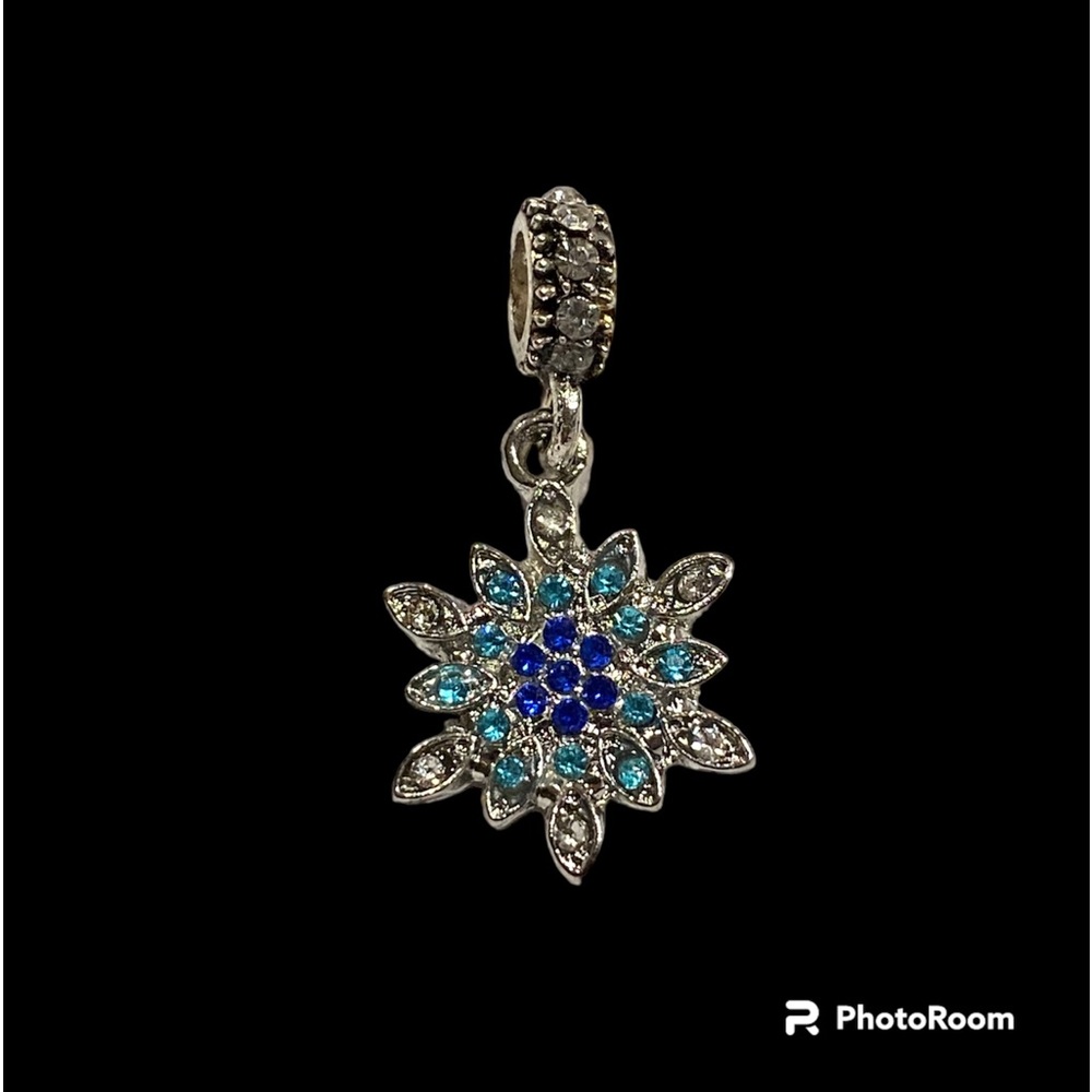 NEW•Blue Crystal silver snowflake DIY charm